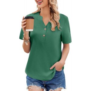Utigh-Weardear Chemisiers Et Blouses Femme Mousseline 100% Cotone Tunique Tee Shirt Modern Col V Festifs Boutonné Respirant Manches Courtes Chic Élégant Haut Top Loisirs S-Xxl - Neuf