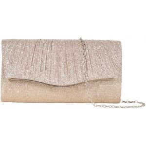 Pochette Femme Enveloppe Pliss&eacute;s &agrave; Paillettes Sac a Main Elegant Clutch avec Cha&icirc;ne pour F&ecirc;te Mariage C&eacute;r&eacute;monie - Neuf