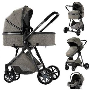 Poussette Magic Zc Pousette Trio 3 En 1 Pousette Poussette Bebe Jusqu'à 30kg 0-3ans Avec Sac À Main Pliage En Un Clic Gris Foncé - Neuf