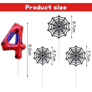 Bougie Anniversaire Araign&eacute;e 4 Ans, Bougie Chiffre Garcon, Spider Themed Birthday Candles Enfants, Rouge Bleu Bougie Num&eacute;ro En Toile D'Araign&eacute;e Bougie De G&acirc;teau Pour F&ecirc;te D'Anniversaire[Z704] - Neuf