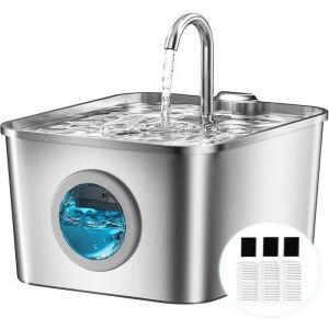 Fontaine &Agrave; Eau Chat Inoxydable 2,6l - Ultra Silencieuse Avec Led, Filtration Quadruple, 3 Filtres & &Eacute;ponges Inclus. - Neuf