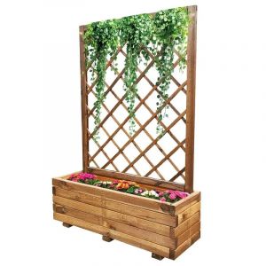Jardini&egrave;re Bois Autoclave Classe 3 Avec Treillis 90x31x140cm - Neuf