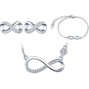 Ensembles De Bijoux En Argent 925,Collier Symbole De L'infini,Bracelet Et Boucles D'oreilles De Symbole Infini,Zircon Incrusté,Bijoux Pour Femme Fille,Cadeau De Noël Et Anniversaire - Neuf