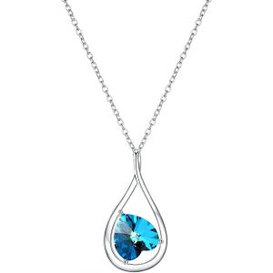 Kal-Collier Femme Coeur D'amour Cristal De Swarovski Pendentif Infini En Argent 925 Avec Zircon Etoile Bijoux Fantaisie Avec Chaîne De 17.7" - Cadeaux Pour Maman(Argent Bleu) - Neuf