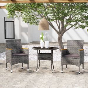 Prolenta Premium - Ensemble &Agrave; Manger De Jardin 3 Pcs R&eacute;sine Tress&eacute;e Gris - Neuf