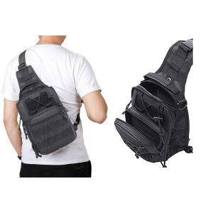 Sac bandouli&egrave;re de poitrine outdoor pour homme - Noir, bretelles r&eacute;glables, poches multiples, tissu Oxford r&eacute;sistant - Neuf