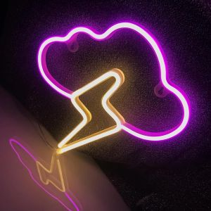 Cloud Lightning Led Logo,Néon Coloré,Nuit Salon Chambre Lumière De Nuit,Décoration Murale,Fête D'anniversaire Festive Décoration,Rose + Blanc Chaud - Neuf