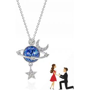 Kal-Collier De Lune Planete, Planete Pendentif Pierre De Lune, Collier Lune &Eacute;toile Terre Pendentif Collier, Collier De Lune,Collier Planete,Collier Lune Et &Eacute;toile Cadeaux Pour Filles Enfants - Neuf