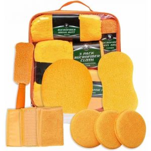 Kit de nettoyage pour voiture 9 pièces, kit de nettoyage professionnel chiffon en microfibre pour lavage de voiture, le pinceau de voiture, chiffon de nettoyage, de lavage gant, éponge - Neuf