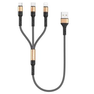 ERSAN-Câble Chargeur Multi Embout Court [50CM], 3 en 1 Câble Universel Cable multi chargeur de Chargement avec Lightning+ USB C+ Micro Connecteur pour iPhone, Samsung Galaxy, Huawei, OnePlus- Or - Neuf