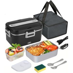 Gamelle Chauffante 75w, Lunch Box Chauffante Electrique, 12v/24v/220v Boite Chauffante Repas Avec 1,8 L Gamelle Isotherme, Boite Repas Pour Voiture, Camion Bureau, Gamelle, Noir - Neuf