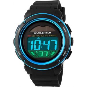 Eryi-Solaire Montres Bracelet De Mixte 5atm Étanche Plastique De La Lunette Et Caoutchouc Ruban Outdoor Militaires Multifonctionnel Led Digital Sport Montre De Homme Er Femme, Bleu - Neuf