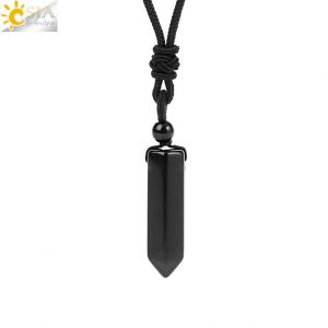 Csja ¿ Pendentif Hexagonal En Pierre Naturelle, Collier En Cristal Pour Femmes Et Hommes, Améthyste, ?il De Tigre, Obsidienne Noire, Chaîne En Corde Réglable H477--Obsidian - Neuf