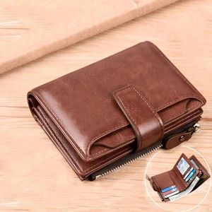 Porte-monnaie homme portefeuille RFID antivol homme portefeuille en cuir fermeture éclair porte-carte de visite sac d'argent portefeuille homme--No LOGO Brown - Neuf