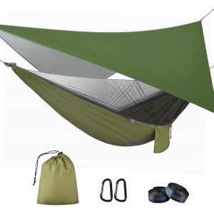 Ulteronixshop-Hamac 290 X 140 Cm Avec Moustiquaire Et B&acirc;che Respirant L&eacute;ger De 310 * 310cm, 200 Kg Capacit&eacute; De Charge Hamac D'ext&eacute;rieur Nylon Hamac Pliable Pour Jardin Exterieur Voyage Randonn&eacute;e Bivo - Neuf