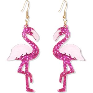 Kal-Boucles D'oreilles Femme Flamant Rose, Exquis Hawaïennes Boucle D'oreille Pendantes Famant, Élégant Boucle D'oreille Été Accessoires Cadeaux Pour Femmes (Rose-C) - Neuf