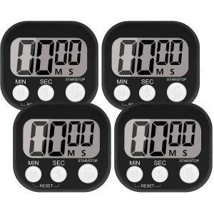 Eryi-4 Paquets Alarme Forte Minuteur De Cuisine, Magnetique Time Timer Avec Grand Écran Lcd, Timer Enfant Pour Étude, Exercer, Cuisson - Neuf