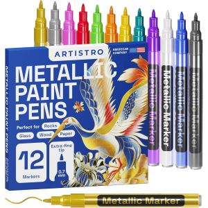 Kalanka-Stylos De Peinture Métallique Pour Roche, Pierre, Céramique, Verre, Bois, Tissu, Galets, Scrapbooking, Albums Photos, Cartes. Lot De 12 Marqueurs À Pointe Extra-Fine 0,7 Mm - Neuf