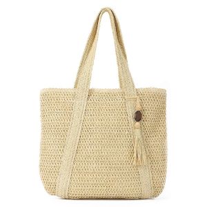 Sacs a bandouliere en paille pour femmes, grands sacs a bandouliere tisses, mode ete, sac de plage, cabas, beige 02 - Neuf