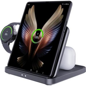 Checarzhn--No1-Pour Samsung Z Fold 5 Wireless Charger Station, 3 En 1 Station D'accueil Pliable À Chargement Rapide Pour Galaxy Z Fold 4/3, Z Flip 5/4/3, S23, Note20/10 Ultra, Watch 6/5//4/3, Earbuds 2 Pro - Neuf