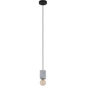 Kal-Suspension Luminaire Prestwick 3, Lustre Chambre Industriel, Plafonnier Salon Ou Salle À Manger En Béton Gris Et Métal Noir, Douille E27 - Neuf