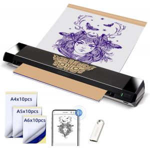 X8 Thermocopieur Tatouage, Bluetooth Imprimante Stencil Tatouage Transfert Machine a Tatouer Avec 30 Feuilles De Papier Transfert Imprimante Thermique Pour Tatouage Compatible avec Téléphone/PC - Neuf