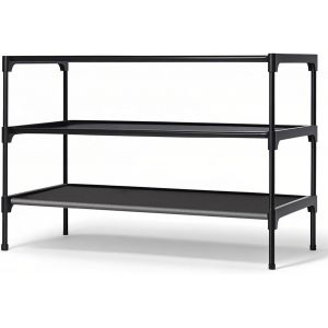 Subzonal-Meuble Chaussure, Étagère À Chaussures 3 Niveaux Pour 12 Paires, Empilable Meuble Chaussure En Métal, Rangement Pour Chaussures Pour Placard, Couloir, Entrée Noir - Neuf