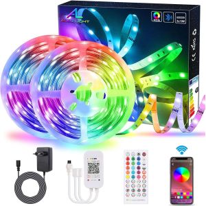 Ruban Led Bluetooth 20m, 5050 Kit De Bande Led Rgb 2x10m Musique Sync Contr&ocirc;l&eacute; Par App Du Smartphone Avec R&eacute;cepteur Ir, Bande Lumineuse Pour D&eacute;coration Maison Diy Chambre - Neuf