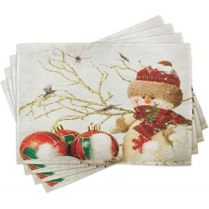 Eryi-Noël Lot De Sets De Table En 4 Pièces, Coloré Jolly Temps, Tissu Lavable Pour Salle À Manger Et Cuisine, 30 Cm X 45 Cm, Taupe Blanc - Neuf