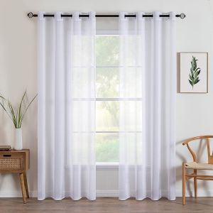 2 Panneaux Rideaux Voilages à Oeillets en Effet Lin Voilage Fenêtre Transparent Rideau Salon Moderne Voilage Décoration Cuisine Chambre Balcon Blanc 140x215 cm - Neuf