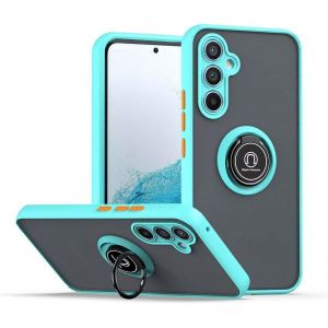 Mdy-Coque Pour Samsung Galaxy A35 5g (6.5"" Inches), Etui De Téléphone Portable En Silicone Transparent Mat Avec Support De Bague - Bleu Ciel - Neuf