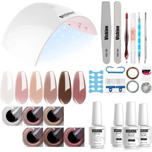 Kit Complet Vernis Semi Permanent Lampe Led 36w S&eacute;choirs &Agrave; Ongles, 6 Jelly Transparent Nude Couleur Vernis Gels, Top Base Coat, Complet Manucure Outils Nail Art Kit D&eacute;butants #055 - Neuf