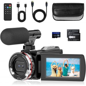 Caméscope Caméra Vidéo 4K 48Mp Zoom Numérique 21X Vlogging Caméra Para Youtube,3"" Rotatif À 270° Video Camera,Camera Vlog Avec Carte 64 Go,Microphone,Câble Hdmi,Télécommande,2 Pile - Neuf