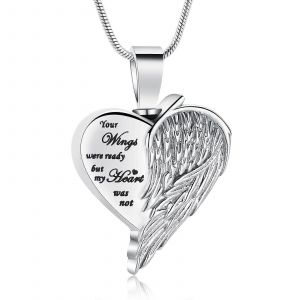 Bijou De Crémation Pour Cendres - Collier Urne En Forme D'aile D'ange Et De C?ur Pour Homme Et Femme - Médaillon Souvenir En Argent - Neuf