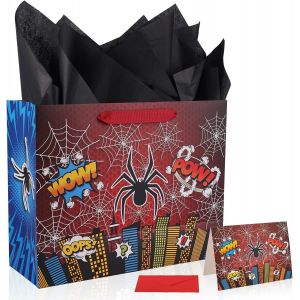 TRAHOO-Coffret Cadeau Araign&eacute;e, Sac Cadeau Th&egrave;me Araign&eacute;e Cartes de V?ux en Papier Sydney Enveloppes Accessoires F&ecirc;te Dessin Anim&eacute; pour D&eacute;coration d'Anniversaire de Gar&ccedil;on - Neuf