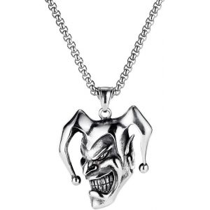 Kal-Collier T&ecirc;te De Mort Pour Hommes, Collier Gothique De Cr&acirc;ne De Joker, Collier Pendentif T&ecirc;te De Cr&acirc;ne De Clown Mal&eacute;fique Hip Hop Avec Cha&icirc;ne De 23,6 Pouces, Collier De Cr&acirc;ne D'halloween - Neuf
