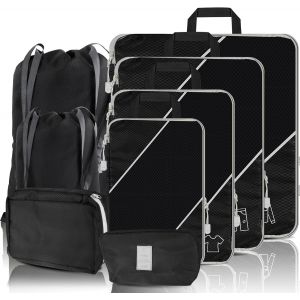 Organisateur Valise Rangement Valise, Lot De 8 Ultral&eacute;ger Extensible Organisateur, Noir Packing Cubes Compression Sac - Neuf