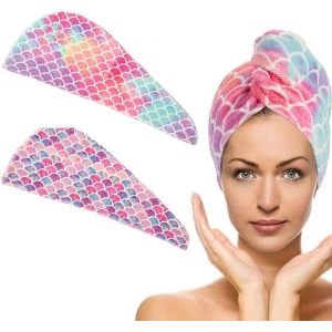 Eryi-Serviettes De Séchage Des Cheveux,Bonnet Cheveux Secs Microfibre Cheveux Secs Wrap Turban (2 Pièces) - Neuf