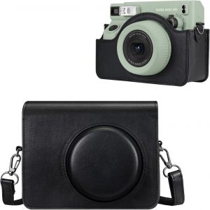 CHECARZHN--NO1-Housse Pour Instax Wide 400 Appareil Photo Instantané, Sac De Caméra En Similicuir Voyage Caméra Cover Pochette De Protection Etui Avec Bandoulière Amovible, Noir - Neuf