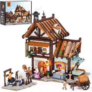 YOUY-Atelier De Couture Médiéval Avec Led ¿ 1994 Pièces,Bâtiment Historique Avec 5 Figurines Et Accessoires ¿ Pour Dioramas Médiévaux ¿ Pour Constructeurs Dès 16 Ans - Neuf