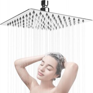 CAP-Pommeau de douche à effet pluie en acier inoxydable de 20,3 cm - Auto-nettoyant - Pommeau de douche à économie d'eau - Pommeau de douche encastré - Tête de douche à économie d'eau - Carré réglabl - Neuf
