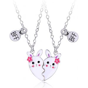 2 Collier D Amitie Pour 2 Filles Best Friend,Collier Bff Pour 2 Chaine Argent Femme,Lapin Collier Coeur Separable Pendentif Pour Soeur Friend Cadeau Anniversaire - Neuf