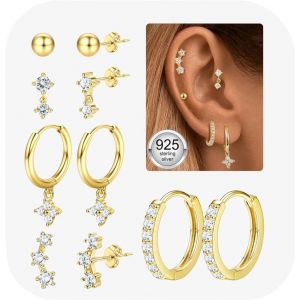 Tianyi-5 Paires Boucles D'oreilles Femme Argent 925 Plaqu&eacute;e Or 14k Cr&eacute;oles Argent Boucles D'oreilles Zircon Piercing Oreille Cartilage Petites Boucles D'oreilles Femme Or Pour Piercings Multiples - Neuf