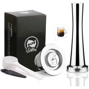 KAL-Capsule Filtre De Café Réutilisables, Capsules De Café Rechargeables Compatibles Avec Machine À Café Acier Inoxydable + Tamper À Café + Cuillère + Brosse - Neuf