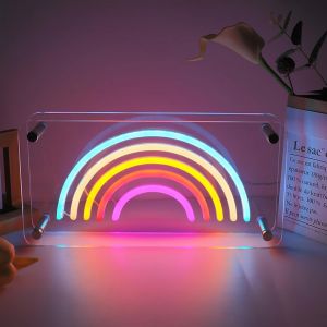 Néon Arc-En-Ciel, Panneau Néon Arc-En-Ciel, Double Couche, En Acrylique, À Intensité Variable, Pour Chambre À Coucher, Mur, Chambre D'enfant, Décoration D'anniversaire - Neuf