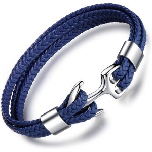 Eryi-Bracelet Tissé En Cuir, Multicouche, Avec L'ancre Rétro En Acier Inoxydable, Bracelet Pour Homme, Cadeau De Noël Anniversaire - Neuf