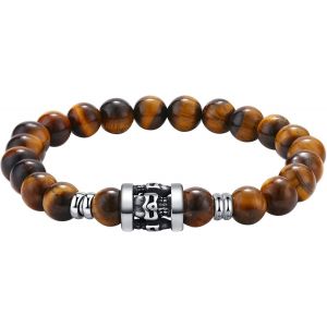 Eryi-Bracelet Charme Pour Homme Garçon, Bracelet Perles Boules Verre Acier Inoxydable Tête De Mort Crâne Couleur Argent Noir Fantaisie Cadeaux Anniversaire Noël Halloween - Neuf