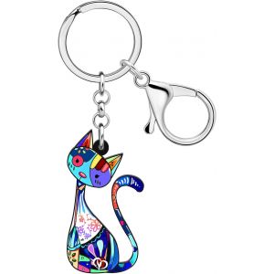 Kal-Porte Cl&eacute; Chat Acrylique Porte Cl&eacute; Voiture Anneaux Bijoux Animaux Cadeaux Pour Amoureux Des Chats Femme Fille Chaton Charms - Neuf