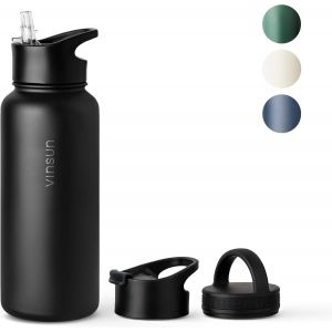Vinsun Gourde Isotherme 500ml, Gourde Inox Avec Paille - 3 Couvercles - Anti-Fuite, Sans Bpa, - Bouteille Isotherme Pour Sport, Voyage, &Eacute;cole, Universit&eacute; - Neuf