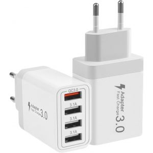 JGD-2-Pack 33W Chargeur USB 4 Ports Multiprise Prise USB Multiple 33W Chargeur Rapide 4 Port Multi Secteur QC 3.0 USBA pour iPhone 15 14 13 12 11, Galaxy S21 S10 S9 S8 A51, iPad, HTC, Motorola - Neuf